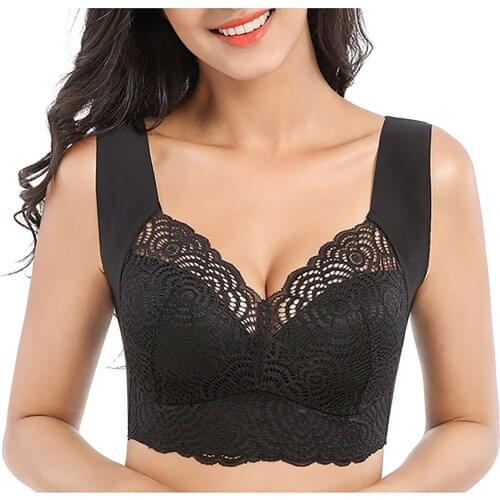 Fashion Woman Lace Pacthwork Push Up Bra No Steel Ring Bra Fitness Vest Seamless Lingerie Hollow Out Lace Underwear lenceria