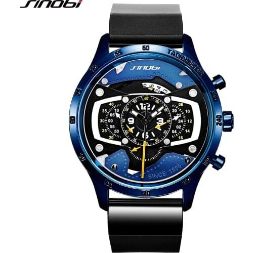 2019 SINOBI New Creative Mens Watch Fashion Racing Sport Chronograph Watch Men Large Dial Wrist Watches Clock reloj hombre