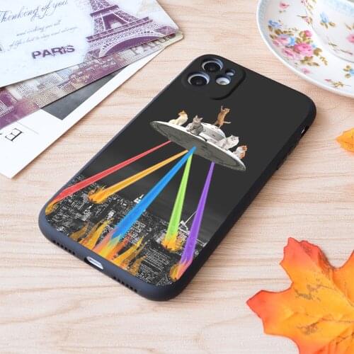 For iPhone Cat Invaders Print Soft Matt Apple iPhone Case