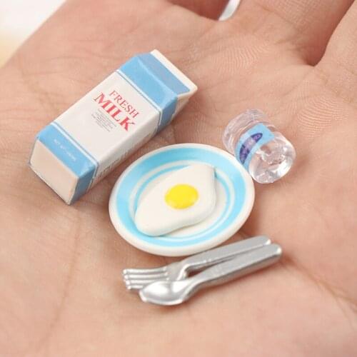 Milk & Egg Breakfast Set for Mini Doll Food Play Kids Kitchen Set Accessories Toys 1/12 Scale Miniature Dollhouse