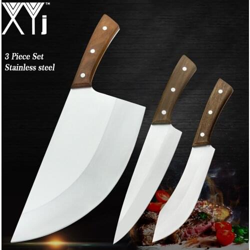 XYj 3pcs Stainless Steel Chinese Butcher Knife Set Serbian Chef Boning Knife Tool Cleaver Filleting Broad Knife Handmade Forged
