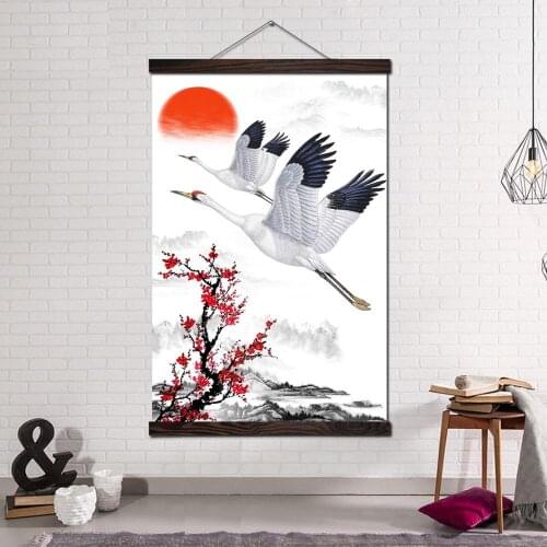 Wall Posters and Prints Scroll Painting Wall Art Canvas Painting Decorative Pictures Art Print Red-crowned Crane Chinese Style