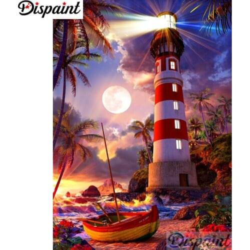 Dispaint Full Square/Round Drill 5D DIY Diamond Painting "High tower ship" Embroidery Cross Stitch 3D Home Decor A12691