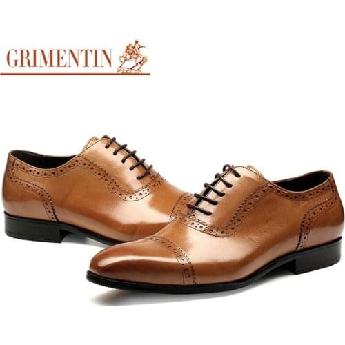 Grimentin oxfords Men Dress Shoes Oxfords Vintage Stylish Pointed Toe Lace Up business Brogue Shoes