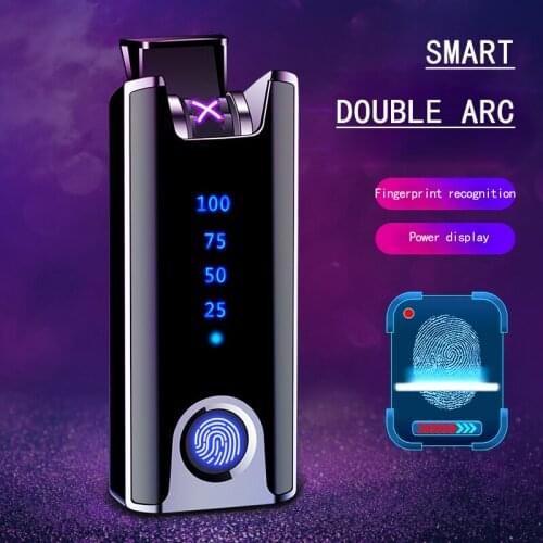 Real Fingerprint Touch Dual Arc USB Charging Lighter Metal Battery Power Display Fast Charging Lighter