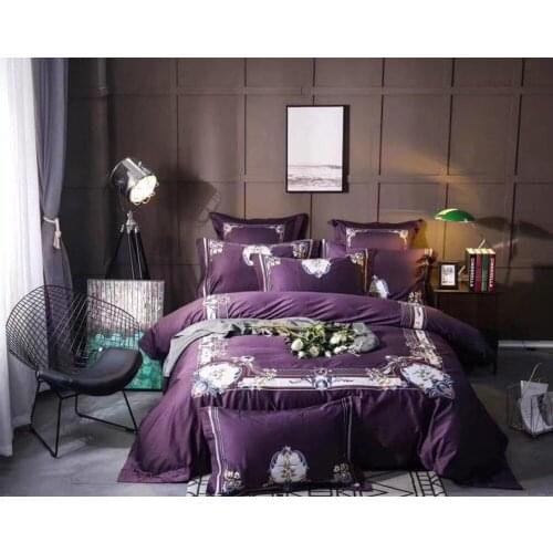 Luxury Egyptian cotton Queen King Bedding sets Oriental Golden Embroidery Duvet Cover Bed sheets set Pillowcase 4pcs purple
