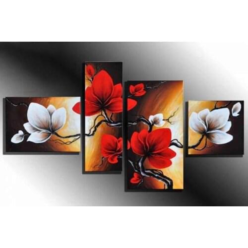 Hand-painted oil wall art Sparks flowers dancing home decoration abstract Landscape oil painting on canvas 4pcs/set mixorde