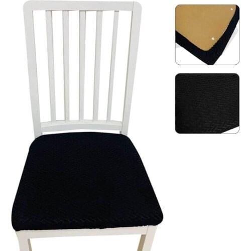 Removable Velvet Dining Chair Seat Cover Plaid Striped Textured Jacquard Solid Color Stretch Cushion Protector Slipcover
