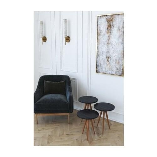 Modern 3'lü Round Zigon Coffee table And Serving Stand-Black Marble coffe table table bassee