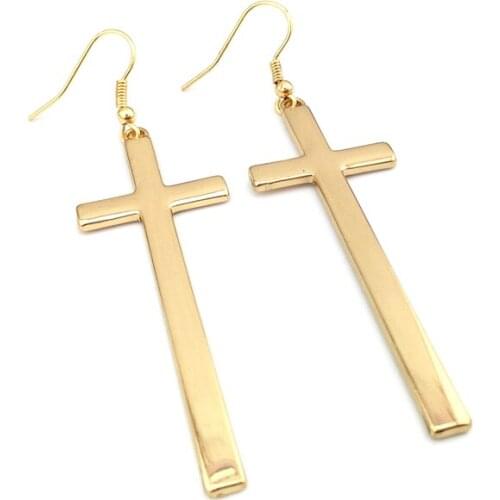 Women Special store Fashion gold alloy cross pendant hanging Earrings brincos female earing