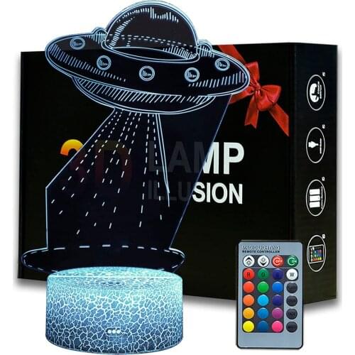 UFO 3D Illusion Night Light Space Ship Pattern Desk Lamp Kids Bedside Lamp For Home Room Decor Lighting Dropshipping 3D Lamp