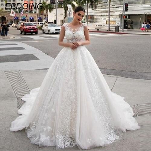Vestidos De New Arrive A-line Wedding Dress Lace for women Scoop Neckline Chapel Train Long Plus Sizes Wedding Grow Bride Gown