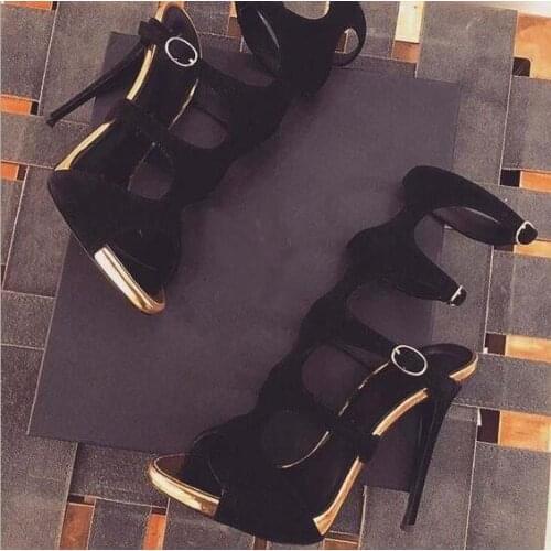 Hot Selling Black Suede Women Sandals Hollow Ankle Buckle Strap Gladiator Sandals Sexy Rome Ladies Shoes And Sandals Big Size