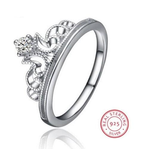 2017 New Women Luxury Jewelry Pure 100% 925 Sterling Silver White 5A Cubic Zirconia Wedding Engagement Crown Women Ring Gift