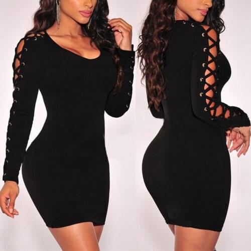 Women Sexy Cold Shoulder Beading Bodycon Dress Ladies Evening Party Mini Dress