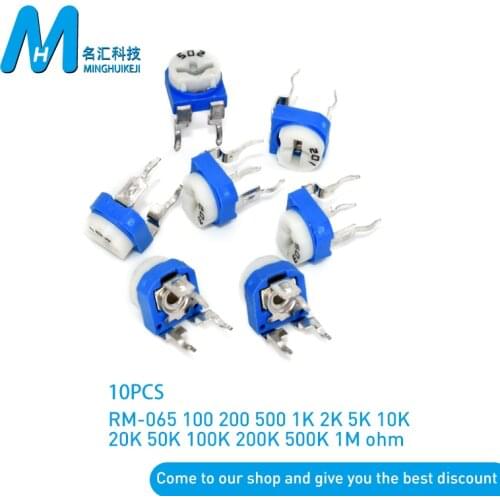 10pcs/lot RM065 RM-065 100 200 500 1K 2K 5K 10K 20K 50K 100K 200K 500K 1M ohm Trimpot Trimmer Potentiometer variable resistor