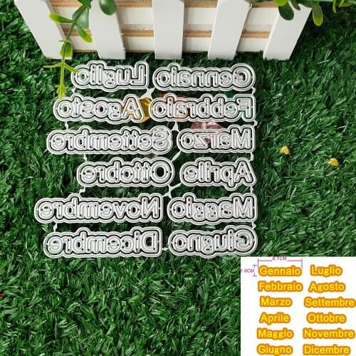 New 12Pcs 12 months Italy Words metal cutting Die mold frame for scrapbook photo album decoration carving handmade paper card
