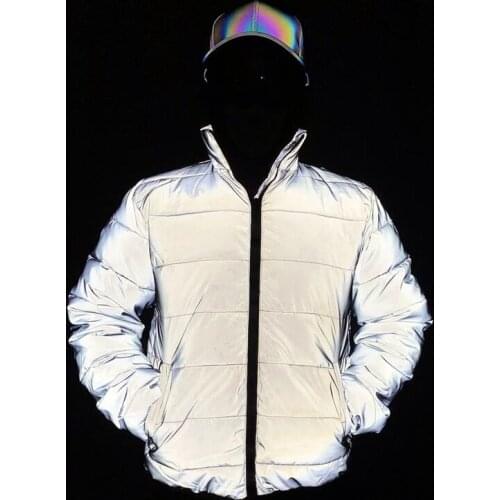 2020 Men winter reflective jacket warm cotton-padded coat women harajuku street hip hop jackets night reflect light parka