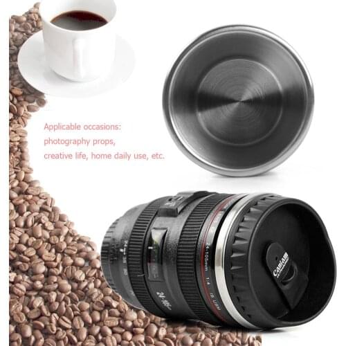 350mL Creative Camera Lens Shape Coffee Tea Mug with Lid Stainless Steel Vacuum Flasks Thermal Insulation Cup