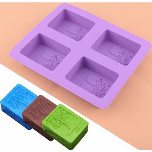 4 Cavity Rectangle Tree Shape Silicone Soap Cake Resin Chocolate Mold