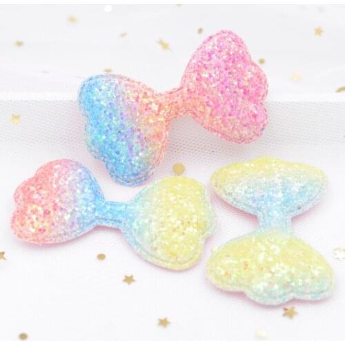 6.5CM Glitter Iridescent Fabric Bow Tie Patches for Headwear Appliques Accessories DIY Craft Hair Clip Kindergarten Ornament S09