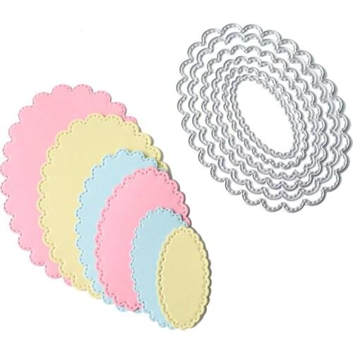6pcs/set Nesting Die Scalloped Scallop Stitched Rectangle Oval Circle Frame Metal cutting dies for Christmas Card