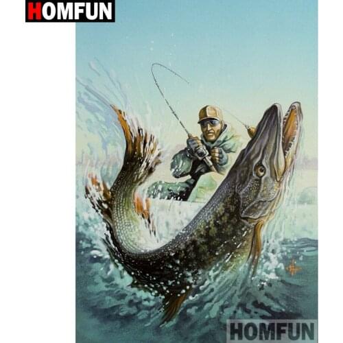 HOMFUN Full Square/Round Drill 5D DIY Diamond Painting "fishing" Embroidery Cross Stitch 5D Home Decor Gift A16587