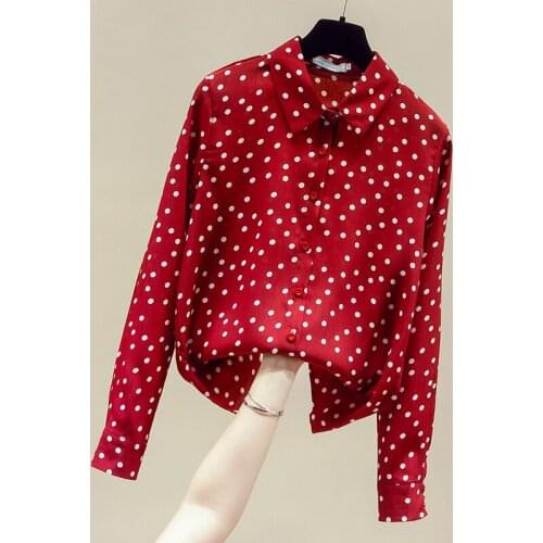 Long Sleeve Turn Down Collar Blouse Shirt Blouse Women Blusas Mujer De Moda 2021 Dot Chiffon Blouse Womens Tops And Blouses D758