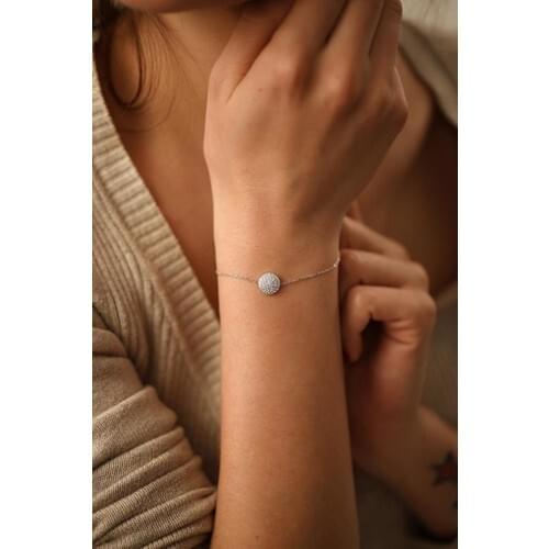 İzla Design Round Pattern Zircon Silver Bracelet