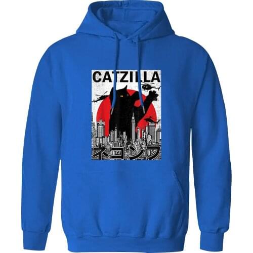 CATZILLA Print Hooded For Mens Harajuku Long Sleeve Sweatshirts and Hoodie Standard Clothing Tops Retro Hoody Moletom Masculino
