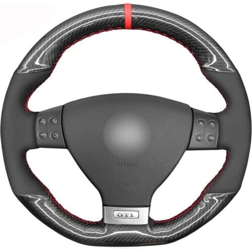 Black Suede Carbon Fiber Hand-stitched Car Steering Wheel Cover for Volkswagen Golf 5 Mk5 GTI VW Golf 5 R32 Passat R GT 2005