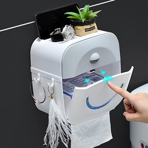 WC Toilet Paper Holder Wall Mounted Toilet Paper Holder with Shelf Bathroom Organizer Plastic Tissue Box Roll Paper Towel Holder