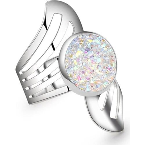 DoreenBeads Resin Druzy/ Drusy Open Rings White AB Color Feather Style Romantic Rings 18.1mm( 6/8")(US Size 8) , 1 Piece