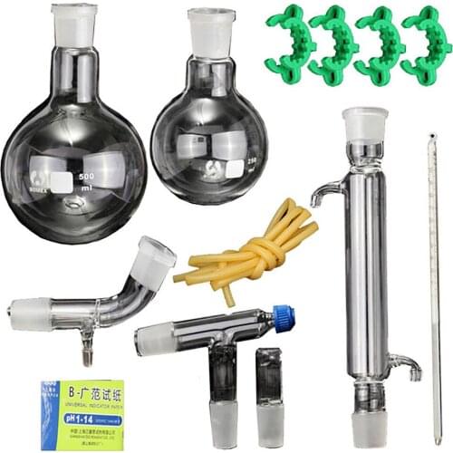 New 12Pcs Lab Essential Oil Steam Distillation Organic Chemistry Apparatus Glassware Kit Water Distiller Purifier w/24/40 Joint