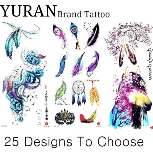Sexy Tribal Flower Tattoo Stickers Watercolor Feather Horse Fake Temporary Tattoo Women Girl Party Body Art Painting Chest Tatoo