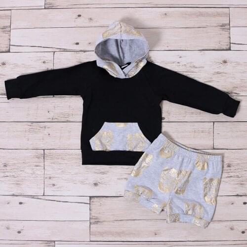 Kaiya Angel Baby Boy Clothing Cotton Clothes Hoodies Short Set Gold Tiger Print Wholesale 5 pcs / lot Children Boy Clothes Set