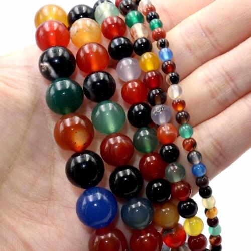 Natural Colorful Agates Stone Round Spacer Loose Beads For Jewelry Making DIY Bracelets Necklace Accessories 2 3 4 6 8 10 12mm