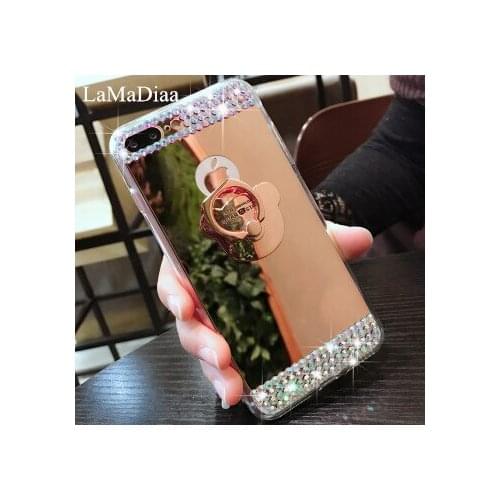 LaMaDiaa Phone case For Samsung Note9 Note8 Note10 S10 S9 S8 Plus S7 S6 edge Cover luxury Rhinestone glitter ring Holder mirror