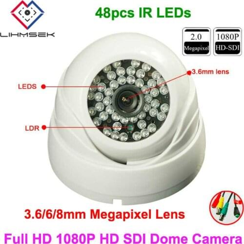 Lihmsek 1080P HD SDI camera 2.0MP 1/3'' 2.0MP CMOS sensor 3.6/6mm megapixel hd sdi lens, 48pcs IR LEDS HD Surveillance systems
