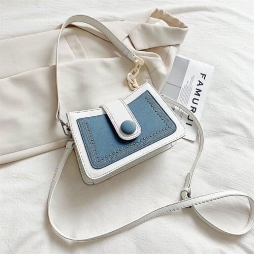 Scrub Leather Contrast Color Small Shoulder Simple Bags For Women 2020 Rivet Lock Crossbody Bag Female chainTravel Mini Bags