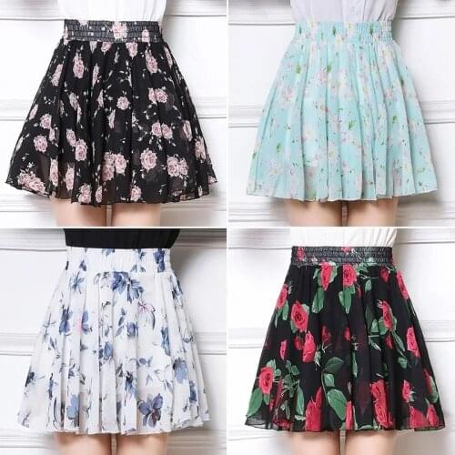 Cute Mini Pleated Summer Skirt Women 2021 New Korean Fashion Floral Print A Line High Waist Chiffon Shorts Skirt Female Beach