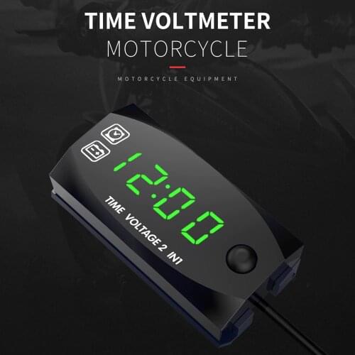 Motorycycle DC 6V-30V 2 In 1 Digital Time Clock Voltage voltmeter IP67 Waterproof Tester Battery Moniter Gauge