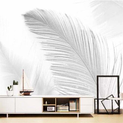 Custom Mural Wallpaper Abstract Blue And White Artistic Feather Living Room Background Wall Painting