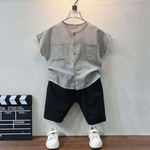 Baby Boy Clothes Children Summer Kid New Two Piece Set Flax Shirt Short Sleeve Pants