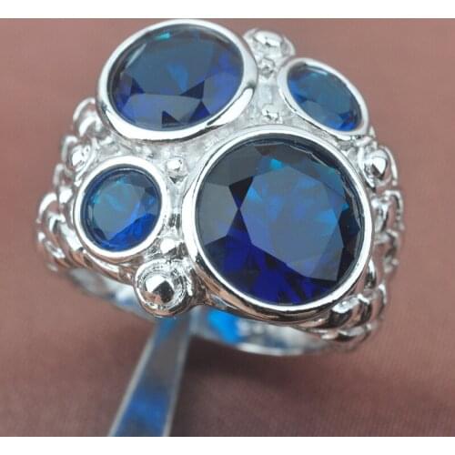 Huge Design Blue Cubic Zirconia Silver Plated For Women Jewelry Rings Free Shipping Size 6 7 8 9 SA003