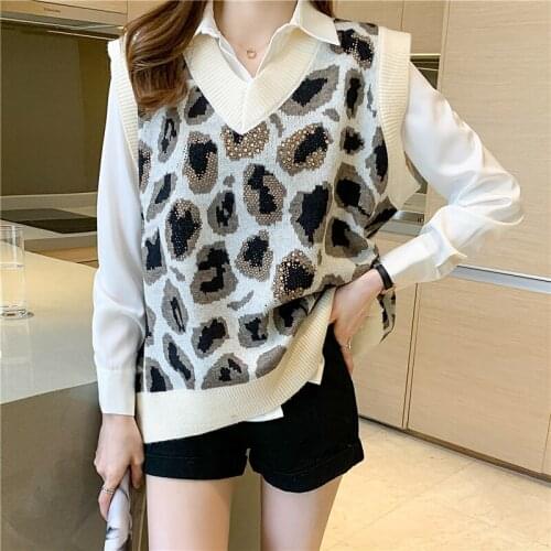 XinCoolEr 2021 Autumn Leopard Knitted Vest Sweaters Cheap Vest-free Shipping V-neck Casual Loose Women Clothes