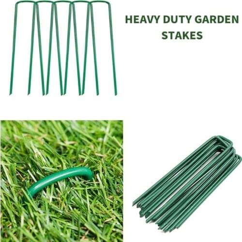 P15D 10 Pcs U-shape Garden Staples Ground Stakes Pegs Garden Pins Spikes for Securing