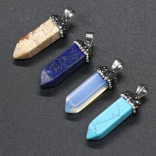 Fine Natural Stone Pendant Opal Blue Sand Pendant Charms for Jewelry Making Diy Necklace Earring Accessories 8x35mm