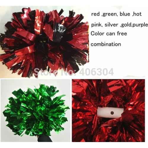 80g 32cm fadeless Cheering pompom with baton handle Metallic cheerleading pom pom red pink green blue.gold silver ballroom