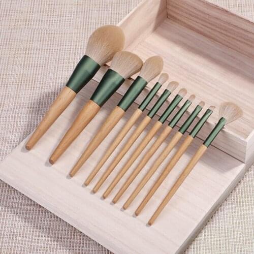 Popular New 10 Green Rose Cosmetic Brush Sets Super Soft Powder Blush Eye Shadow Brush Beauty Dressing Tool